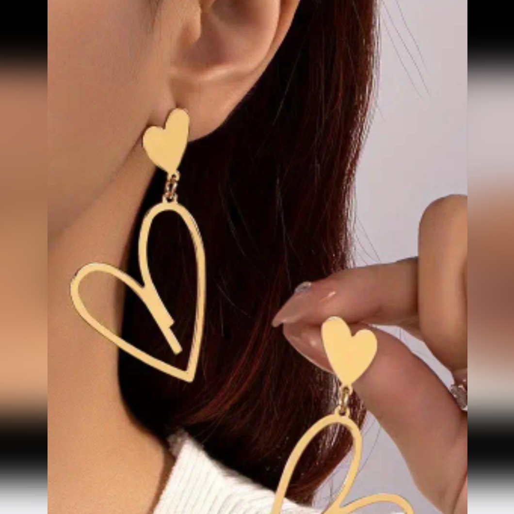Heart Shaped Post Gold Colored Earrings